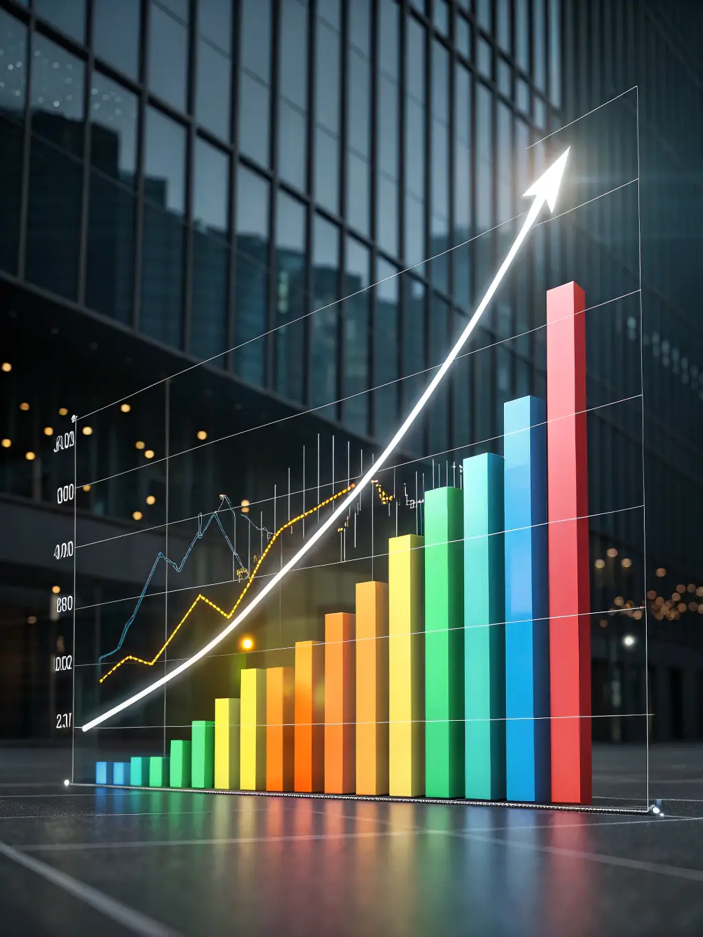 An image depicting a growing business graph with upward trending arrows, symbolizing financial growth and stability through expert financial consulting.