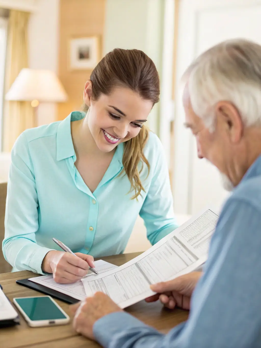 A professional financial advisor explaining tax benefits to a small business owner, with Indian tax documents and currency subtly visible in the background.